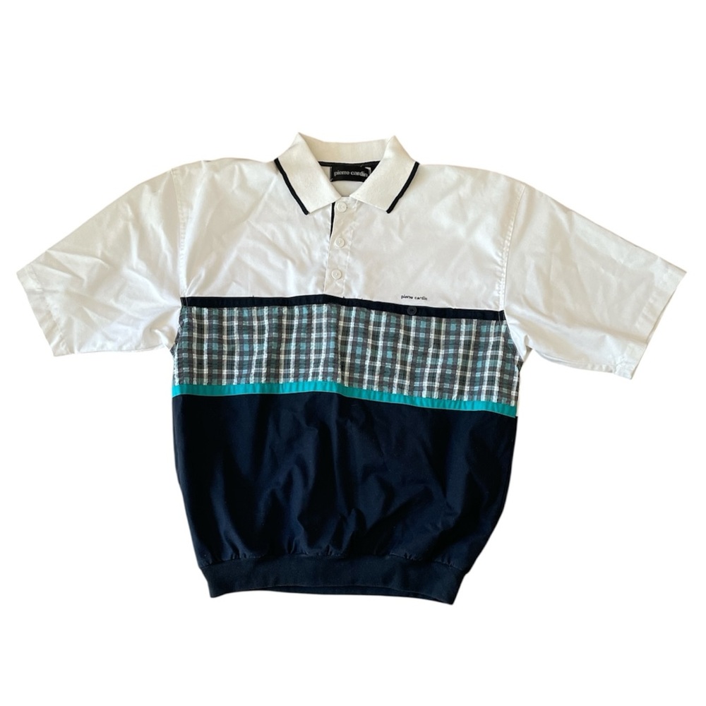 Vintage Preppy Pierre Cardin Colorblock Polo – White, Blue & Green – Men’s L